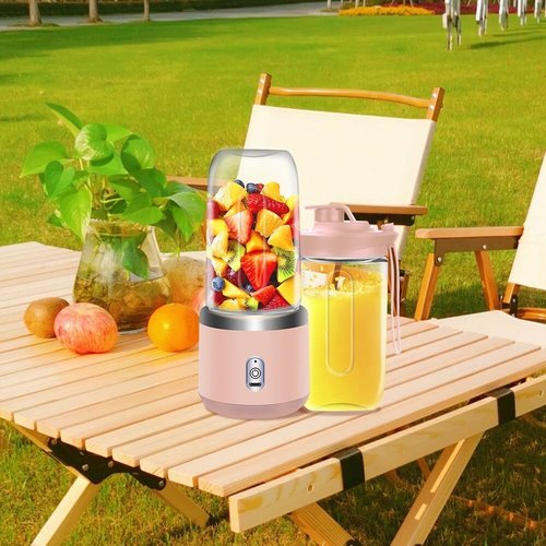 Blender for Shakes and Smoothies, 400ml, 2 To-Go Portable Cups with Lid, Personal Blender, Easy to Clean, for Kitchen, Juices, Baby Food, Mixer (Pink)