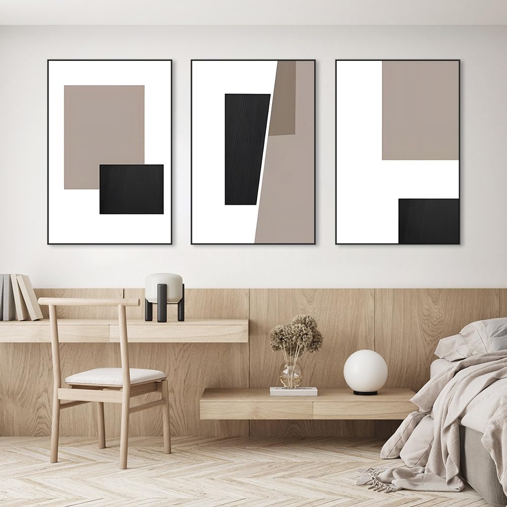 Skiennix Canvas Framed Wall Art - Large 24" X 32" Black and White Geometric Decor for Living Room & Office