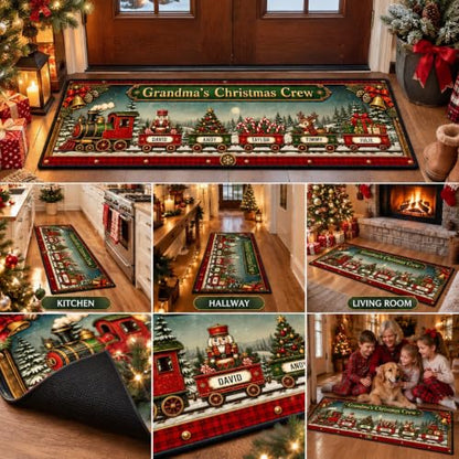 Personalized Family Train Runner Rug - Christmas Journey Hallway Decor