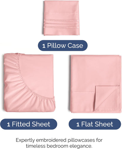 Skiennix Twin XL Sheet Set - Comfy Cooling Bed Sheets with Deep Pockets - Soft, Wrinkle-Free Baby Pink