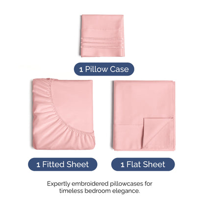 Twin XL Size 3 Piece Sheet Set - Comfy Breathable & Cooling Bed Sheets Set - Hotel Luxury Bedding for Women, Men, Kids, Teens, Boys & Girls - Deep Pockets, Soft, Wrinkle Free - Oeko-Tex - Baby Pink