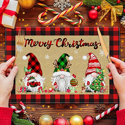Christmas Gnome Truck Placemats Set of 6 - Holiday Kitchen Table Decor