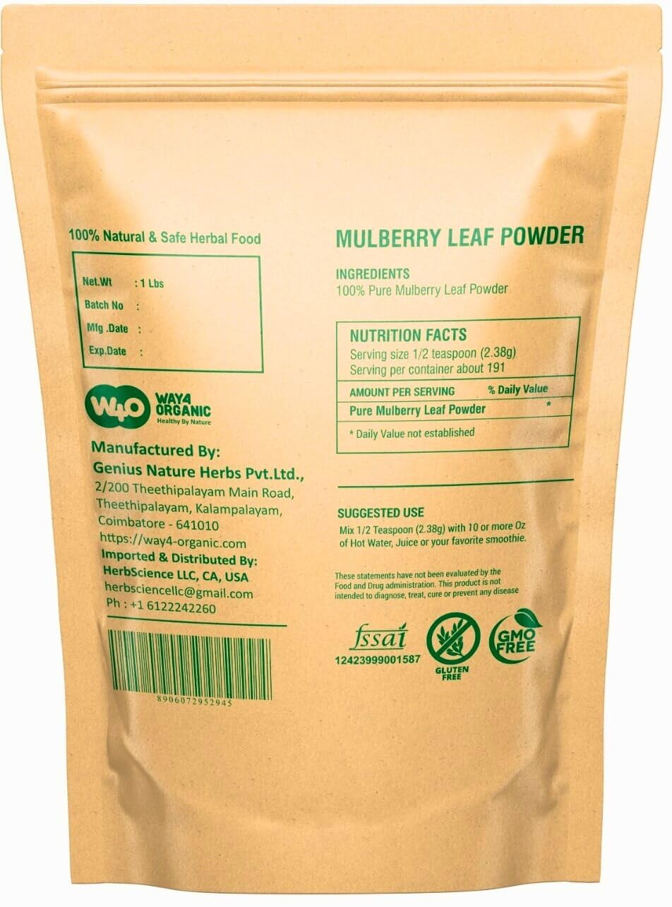 Mulberry Leaf Powder - Mulberry Leaf Extract - All-Natural Raw Herb Super Food Supplement - 1 Pound(16 Ounces)