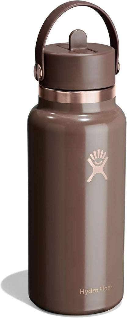 Hydro Flask Water Bottle - Insulated Stainless Steel with Wide Mouth Flex Straw Lid - 32 Oz Chocolate Rose Gold