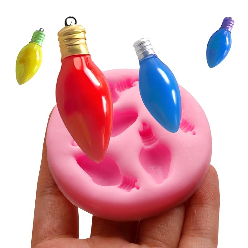 Pink Variation: Christmas Ornament Fondant Molds Set – 3 Pack Small Christmas Light Bulb