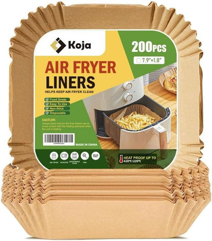 Koja Disposable Parchment Air Fryer Liners - 200 Pcs Non-Stick 8 Inch Baking Paper for Easy Clean