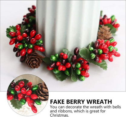 PRETYZOOM Christmas Candle Rings - 4Pcs Artificial Berry Mini Wreaths for Pillar Candles | Rustic Holiday Decor