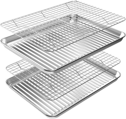 ROTTAY Baking Sheet Set - Stainless Steel Cookie Pans with Cooling Racks | Nonstick, Heavy Duty, 16 x 12 x 1 Inches