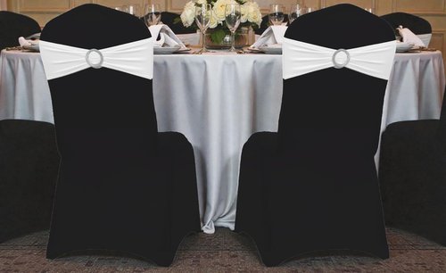 MDS Spandex Chair Sashes - Premium Stretch Covers with Buckle Slider for Weddings & Events | Pack of 25 - White