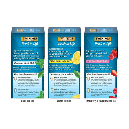 Twinings Iced Tea Variety Pack - 3 Flavors (Black, Lemon Black, Strawberry & Raspberry) | 72 Count, Unsweetened, Caffeinated