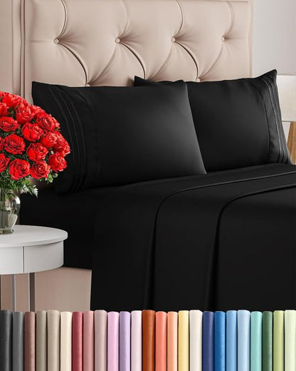 Cal King Size 4-Piece Sheet Set - Ultra-Soft, Cooling & Breathable Bedding - Hotel Luxury Quality - Deep Pockets, Wrinkle-Free - Oeko-Tex Certified - Black