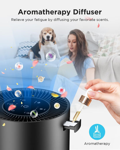 MOOKA H13 True HEPA Air Purifier - 360° Air Inlet for Large Rooms Up to 1300 Sq Ft | Quiet 13dB for Pets & Allergens (Black)