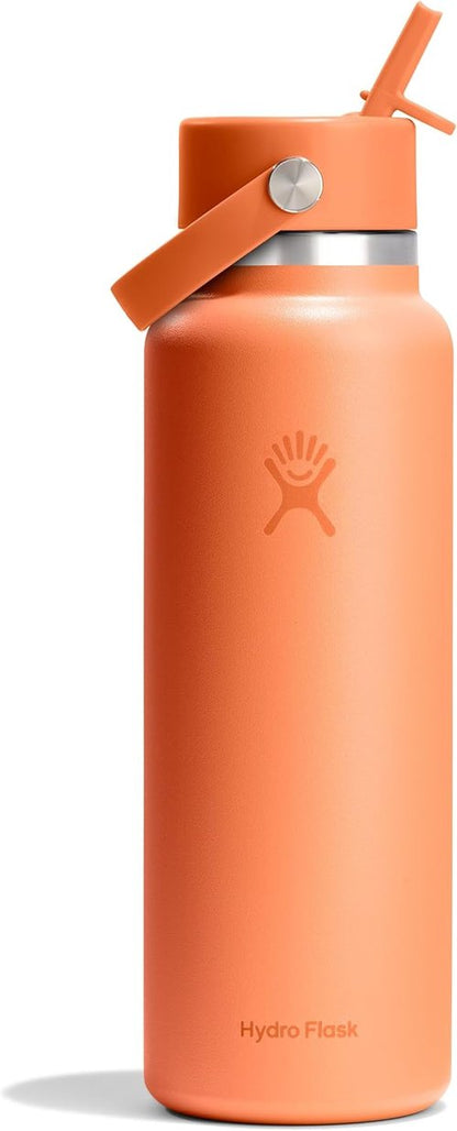 Hydro Flask Water Bottle - Insulated Stainless Steel with Wide Mouth Flex Straw Lid | 40 Oz Nectar Orange