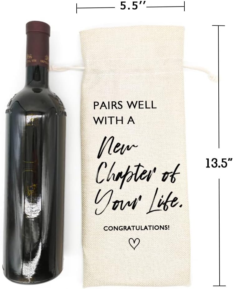 Socive New Job Gifts Wine Bag, Pairs Well With a New Chapter of Your Life, Job Gifr for Colleague, Coworker, Boss, Friends - Burlap Drawstring Wine Bag