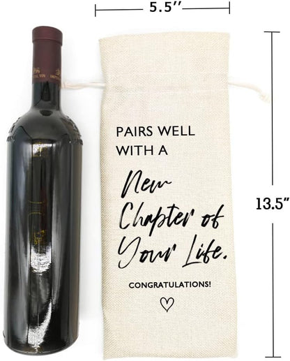 Socive New Job Gifts Wine Bag, Pairs Well With a New Chapter of Your Life, Job Gifr for Colleague, Coworker, Boss, Friends - Burlap Drawstring Wine Bag