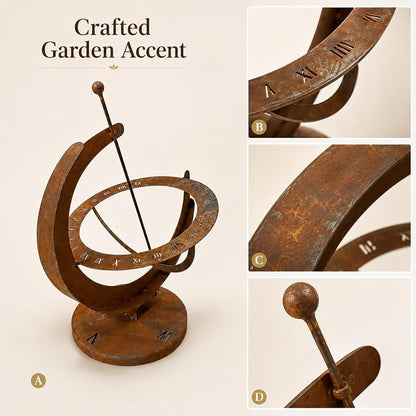 Rustic Metal Sundial Garden Armillary Clock with Roman Dial