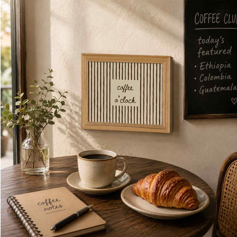 Wood Framed Coffee Wall Art - 8x10in Kitchen Decor - Coffee O'clock