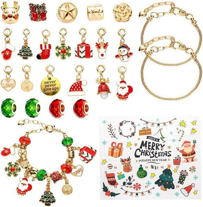 Gold Christmas Advent Calendar Bracelet - 24-Day Countdown with DIY Jewelry Kits & Charms for Girls 6-18