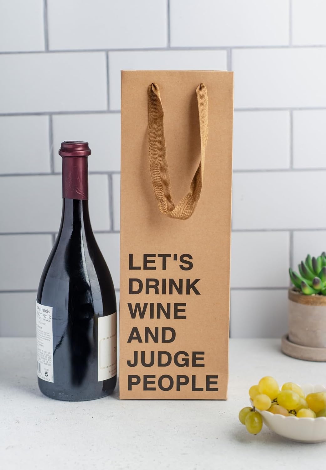 MilkToast Brands Set of 5 Funny Wine Gift Bags for Liquor & Wine Bottles - Reusable Wine Bags for Mother's Day, Birthdays, & Holidays - Sturdy Kraft Alcohol Gift Bag with Handles - 4.7″ x 3.5″ x 14″ Size