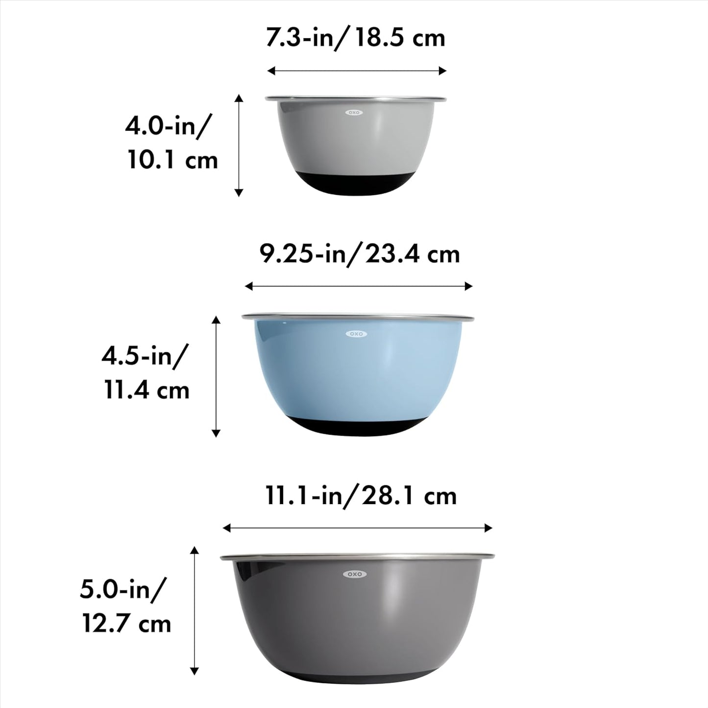 OXO Good Grips Mixing Bowl Set - 3-Piece Stainless Steel with Blue and Gray Colors