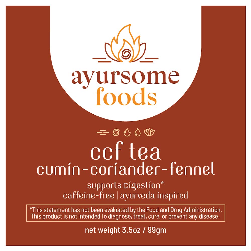 CCF Tea - Cumin Coriander Fennel, Herbal, Vegan, Ayurvedic Loose Leaf Tea for Digestion Harmony Contentment & Well Being* - Organic Ingredients Caffeine free - 3.5 oz