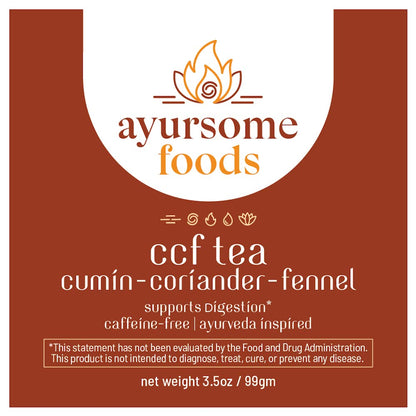 CCF Tea - Cumin Coriander Fennel, Herbal, Vegan, Ayurvedic Loose Leaf Tea for Digestion Harmony Contentment & Well Being* - Organic Ingredients Caffeine free - 3.5 oz