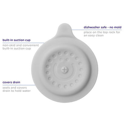 Ubbi Bathtub Drain Cover - Silicone Suction Stopper for Baby Bath Time | Gray Color