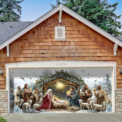 Wesiti 16 x 7 ft Christmas Nativity Garage Door Cover - Outdoor Holiday Decor