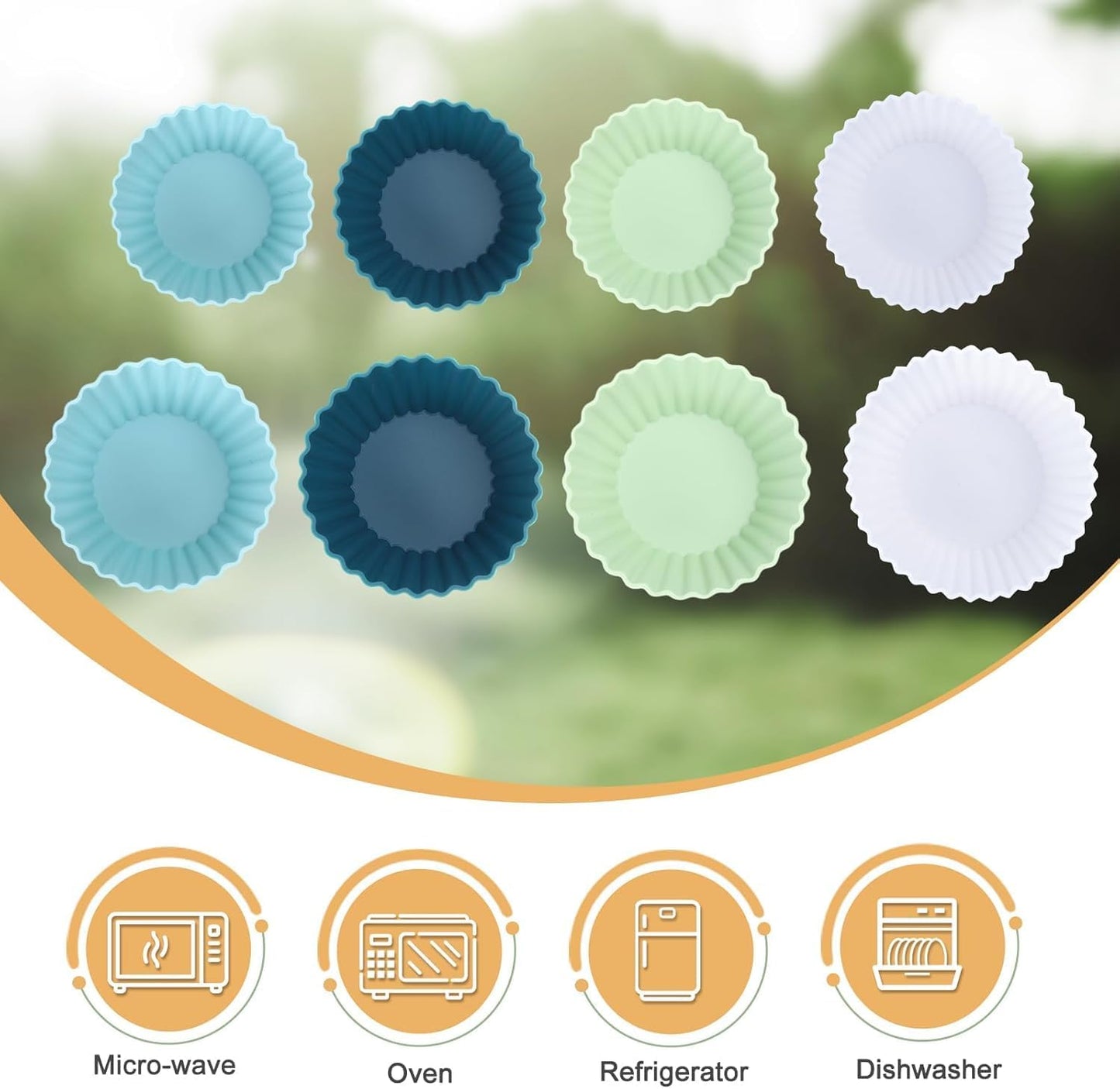 Skiennix Silicone Baking Muffin Cups - 12 Pack Reusable Cupcake Liners | BPA Free & Dishwasher Safe (White, Green, Navy, Dusty Blue)