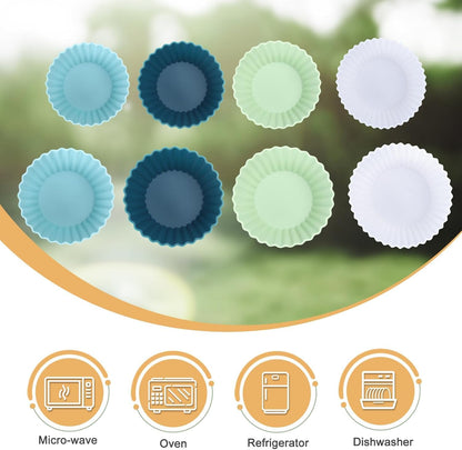 Skiennix Silicone Baking Muffin Cups - 12 Pack Reusable Cupcake Liners | BPA Free & Dishwasher Safe (White, Green, Navy, Dusty Blue)