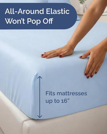 Cooling Sheets Set | Skiennix Queen Size 4-Piece Bedding for Hot Sleepers - Soft, Breathable, Lightweight - Deep Pockets 8" to 16" - Sky Blue