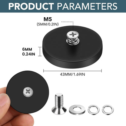 DIYMAG 4Pcs Neodymium Mounting Magnets - 30LBS Adhesive Power with M5 Threaded Studs | Anti-Scratch, 1.69 Inch