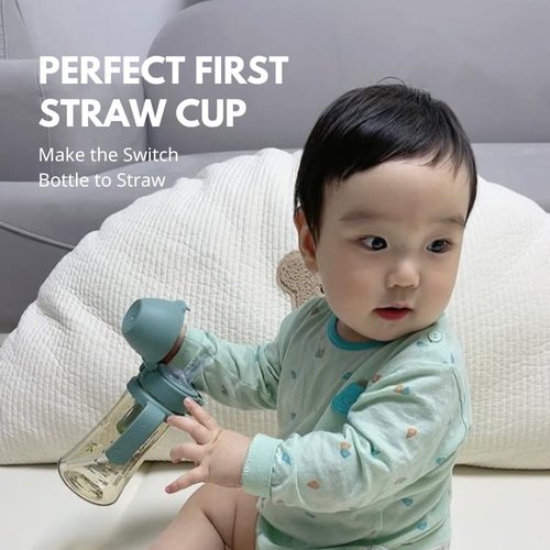 GROSMIMI Sippy Cup - Spill Proof Design, BPA Free, 10 oz, Stage 2 Straw for Toddlers (Olive)