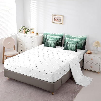 Olive Green 7-Piece Full Comforter Set with Sheets - Mountain Pattern (Variation: Dark Green+Full)