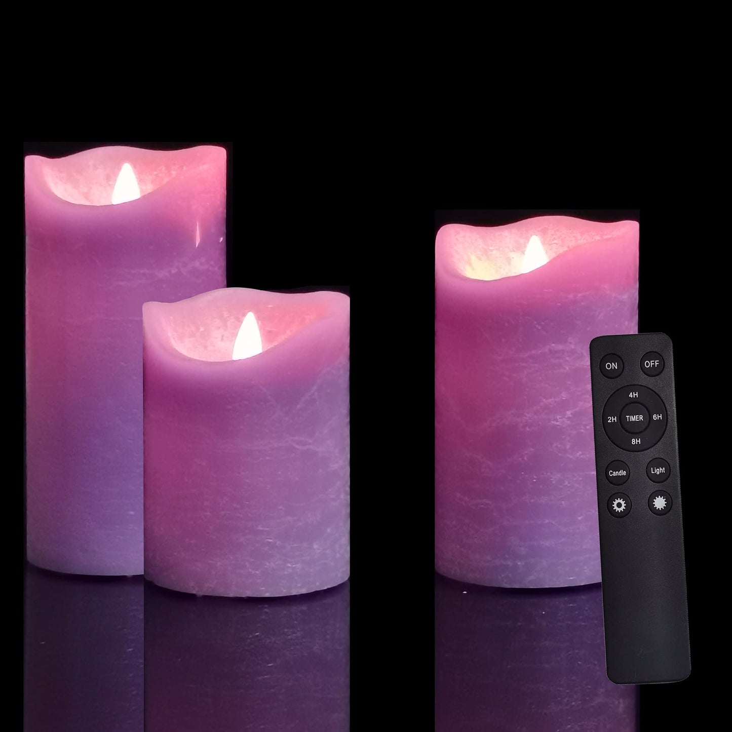 Battery Operated Flameless Led Candles Real Wax Pillar Candles with Remote Timer Electric Flickering Decorative Purple Wax Candle Lights for Halloween Christmas Home Party Decor 3 Pack 3”X 4”, 5”, 6”