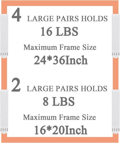 Gisde Heavy-Duty Picture Hanging Strips - 16 Pairs (32 Strips) No-Damage Wall Hangers for Easy Use