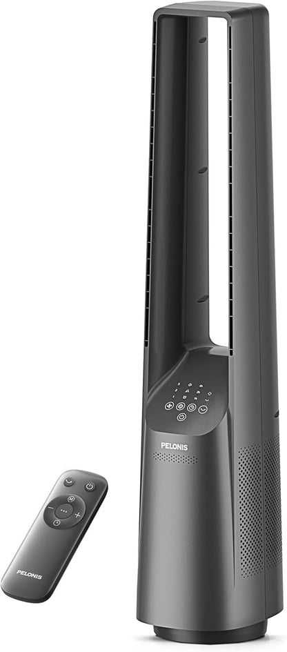 Pelonis Bladeless Tower Fan - Ultra-Quiet 22 dB, 6 Speeds, Remote Control, 90° Oscillation, 7-Hour Timer
