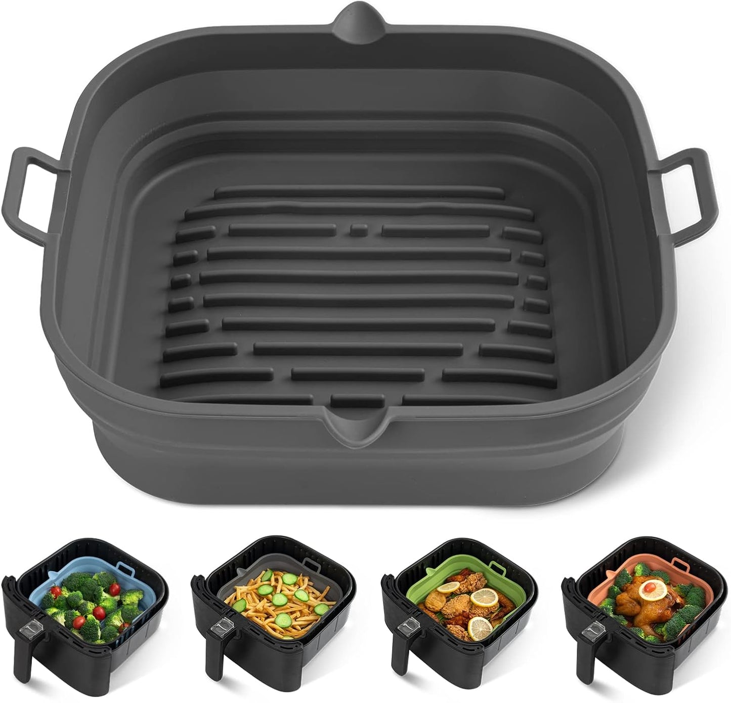 Silicone Air Fryer Liners - Reusable Collapsible Basket for Easy Cleaning | Fits 5.8 to 8 Qt Ovens, 8.5 Inch
