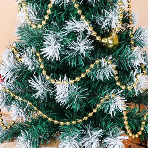 50ft Gold Christmas Beads Garland for Holiday Decor - Artificial Pearl Trim