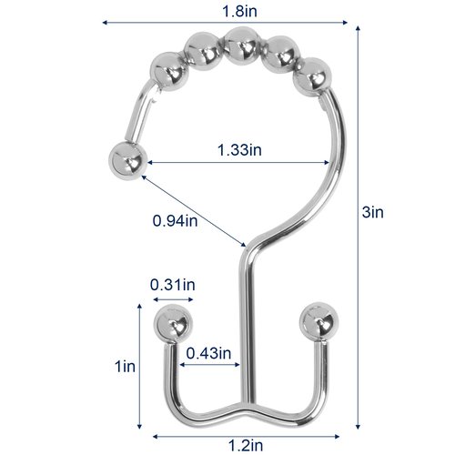 Gidse Shower Curtain Hooks,Sturdy Stainless Steel Double Sided Shower Hooks Rings for Bathroom Shower Curtain Rods Curtains Set of 12 Hooks - Chrome