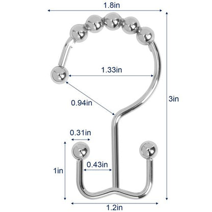 Gidse Shower Curtain Hooks,Sturdy Stainless Steel Double Sided Shower Hooks Rings for Bathroom Shower Curtain Rods Curtains Set of 12 Hooks - Chrome
