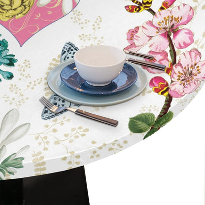 Skiennix Spring Flower Round Tablecloth - Elastic Edge, Washable Polyester for 45-50" Tables | Retro Floral Design