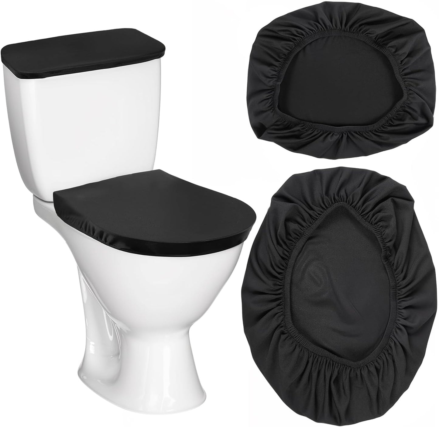 Skiennix Toilet Lid Cover Set - Soft Black Elastic Bottom Replacement for Universal Bathroom Decor