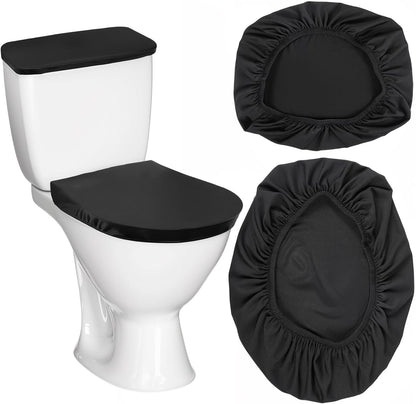 Skiennix Toilet Lid Cover Set - Soft Black Elastic Bottom Replacement for Universal Bathroom Decor