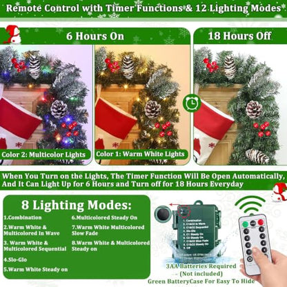18 Ft Prelit Christmas Garland with 340 Tips & 100 LEDs for Indoor Outdoor Holiday Decor