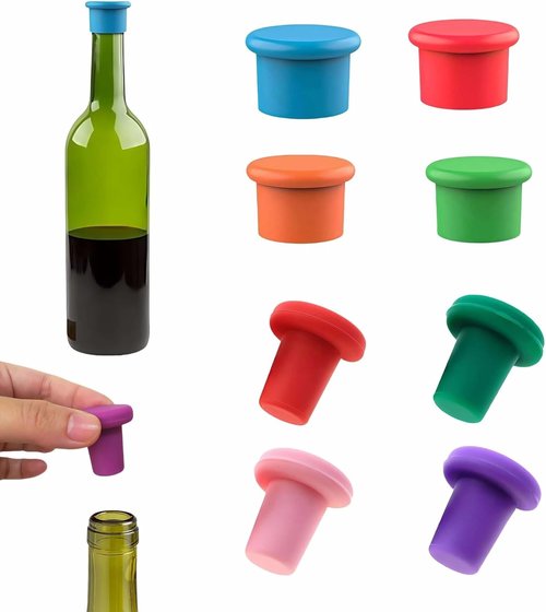 8-Pack Vibrant Silicone Wine Stoppers - Reusable, Airtight Champagne & Beer Bottle Sealer - Leakproof Beverage Savers for Wine, Sparkling Drinks, Soda (Multi-Color)