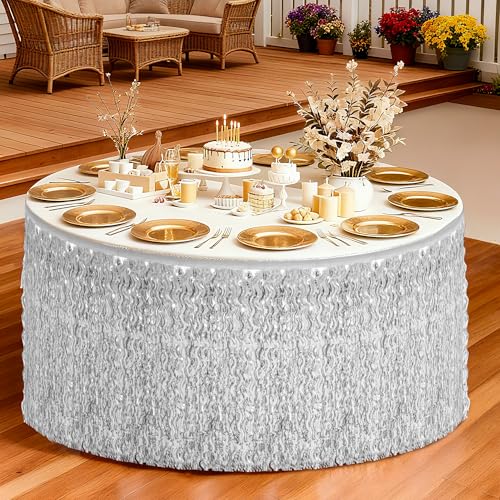 Silver 2 Pack Metallic Grass Table Skirts for Party Decorations