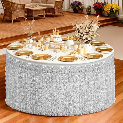 Silver 2 Pack Metallic Grass Table Skirts for Party Decorations