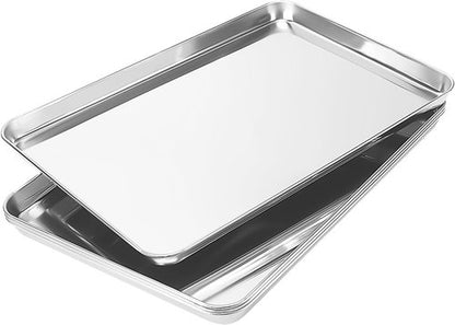 LEXININ Stainless Steel Baking Sheets - 4-Piece Cookie Pan Set, 17 x 12 x 1 Inch, Durable & Oven Safe