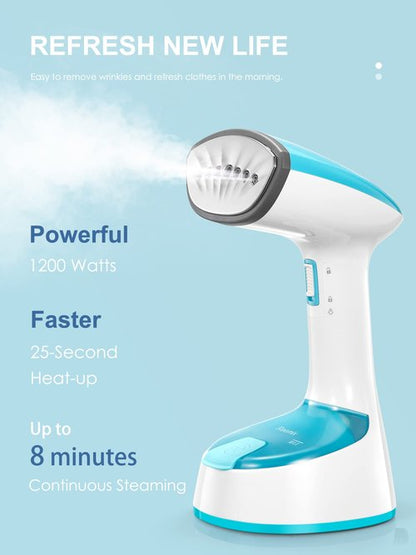 Reemix Steamer for Clothes, Folding Handheld Design Garment Wrinkles Remover, 20g/min Strong Penetrating Steam, 25-Sec Fast Heat-up, for Home, Office and Travel (Crystal Blue)
